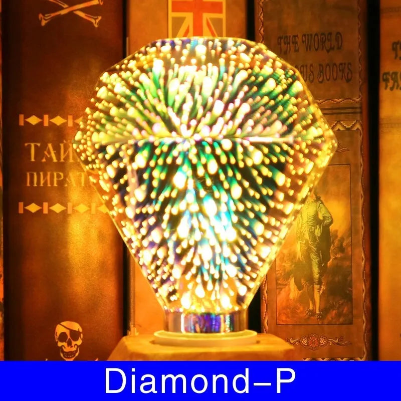 3D fireworks decorative LED light bulb with glass shell and E27 base for Christmas home decor