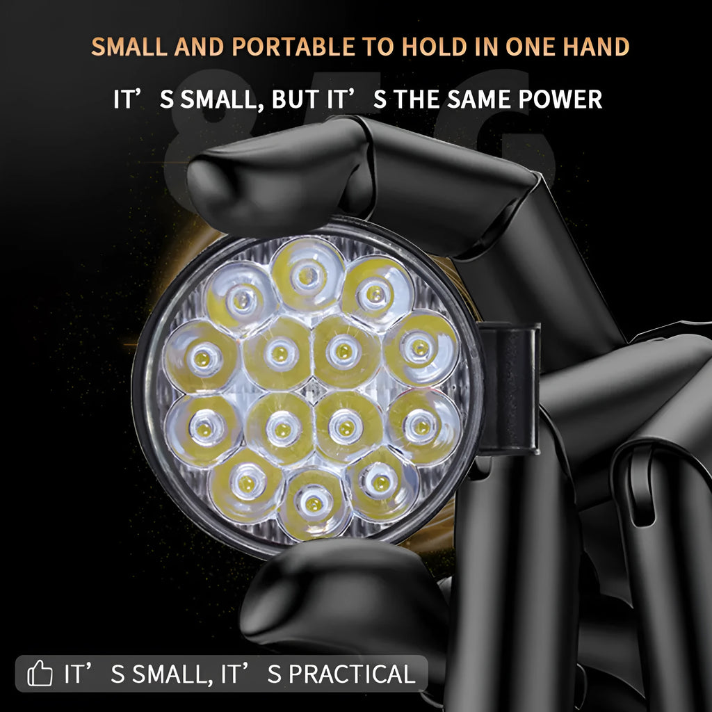 Round white LED work light with aluminium housing for vehicle mounting