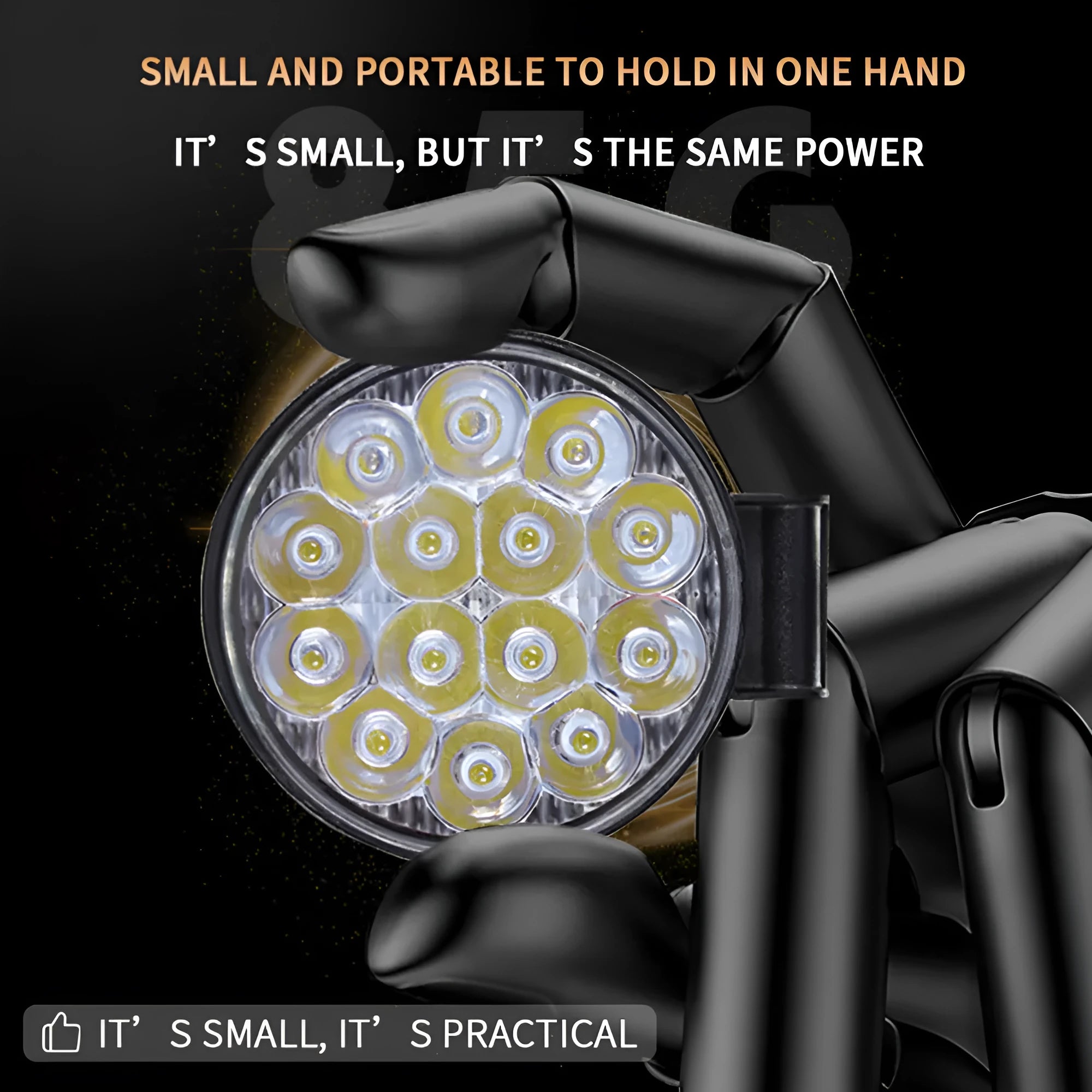 Round white LED work light with aluminium housing for vehicle mounting