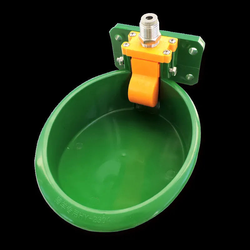 Green plastic automatic drinking bowl for pigs and sheep with water nozzle