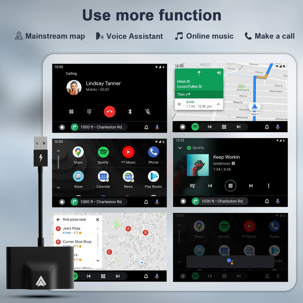 Car wired to wireless Android system adaptor for Android Auto conversion in black and white colour options