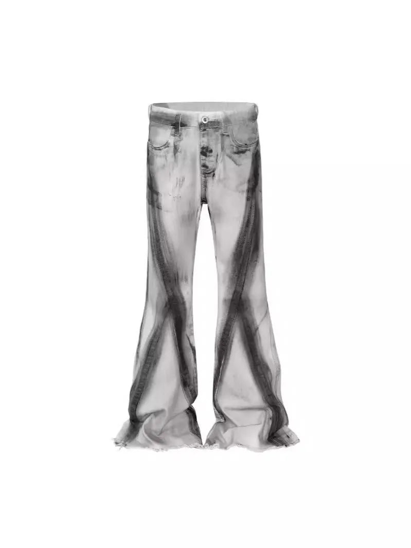 White American street retro jeans with ribbon gradient details and heavy selvedge denim construction