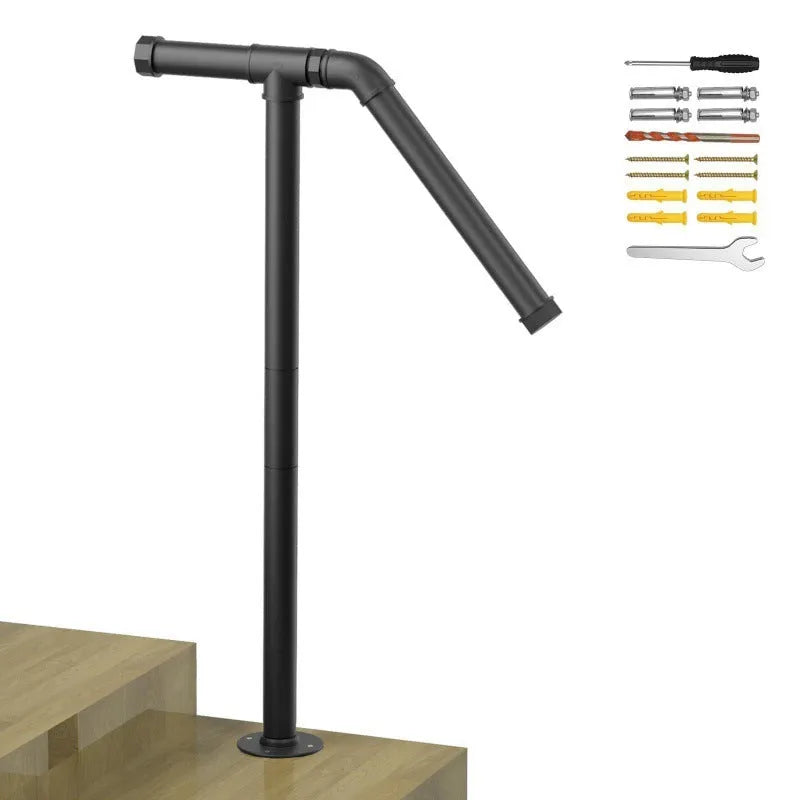 Black American style metal ladder support bracket for minimalist staircase installation
