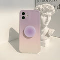 Yellow and purple gradient silicone iPhone case with a retractable X bracket extended.