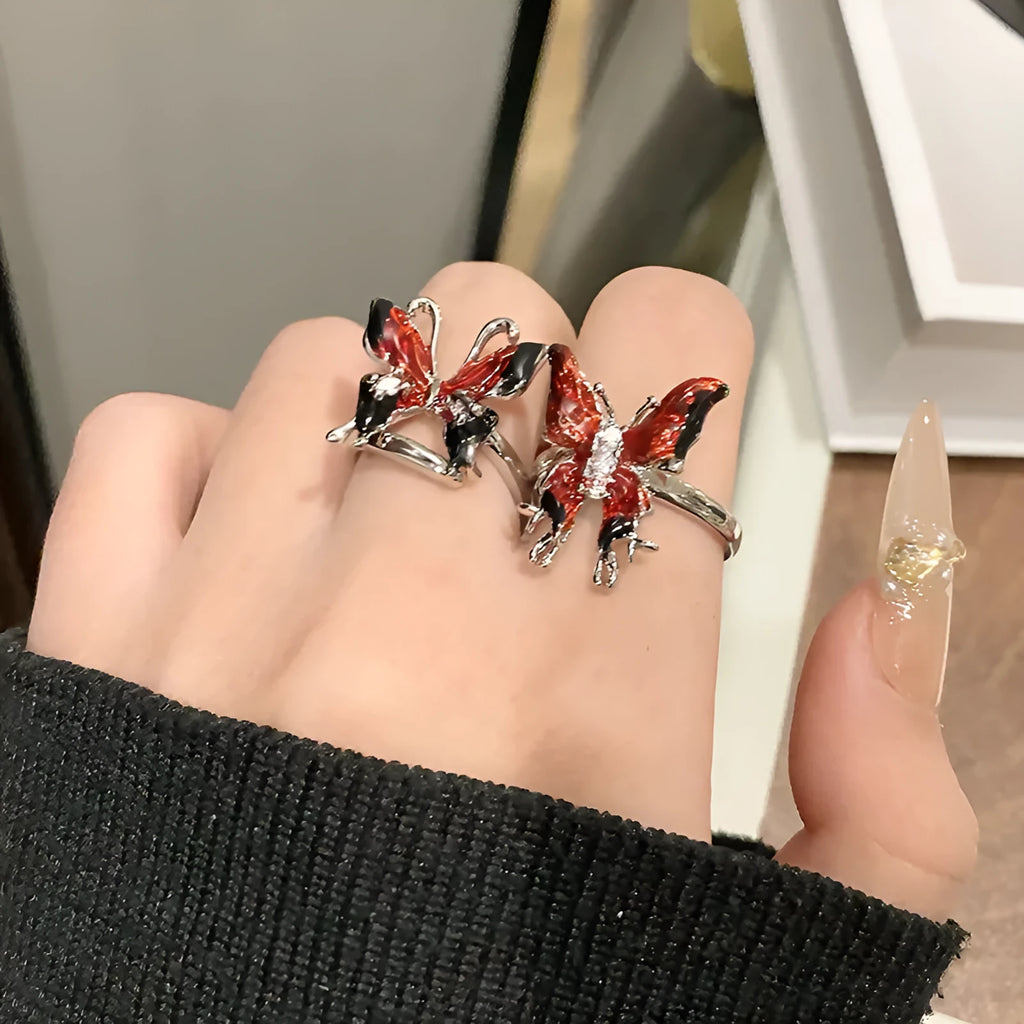 Chinese butterfly design women's copper ring with dripping oil treatment finish
