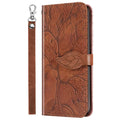 Flip retro lucky tree embossed leather phone case for Samsung with protective kickstand in Lake Blue colour