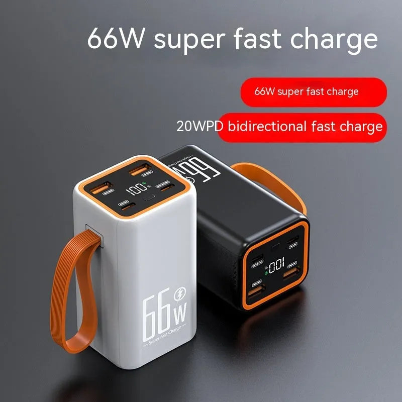 PD66W fast charge 20000mAh power bank in black and white colours showing compact size