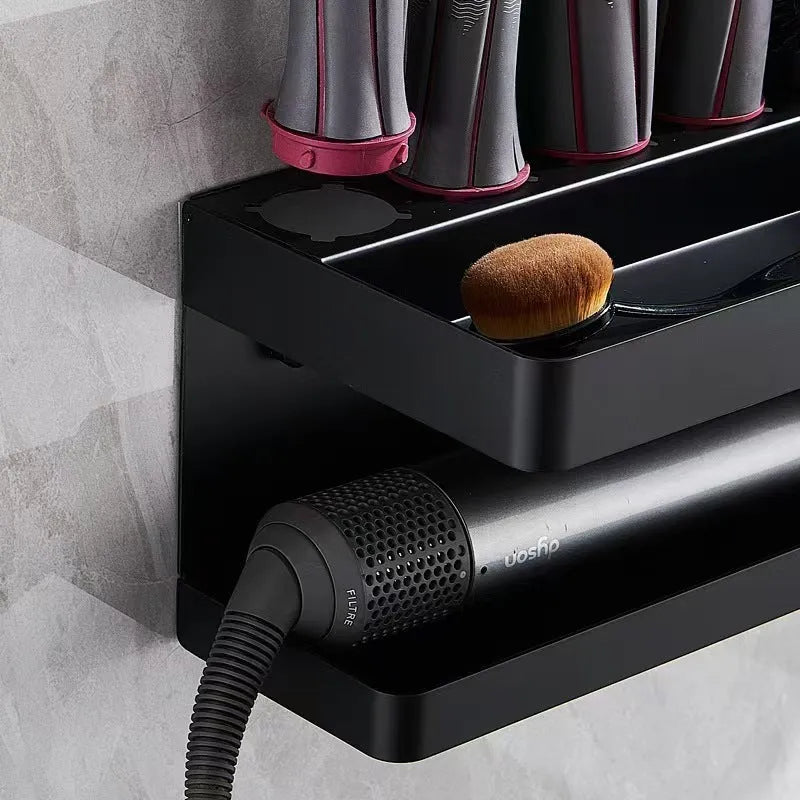 White punch-free dual-layer bathroom storage rack for Marcel wavers and hair curlers