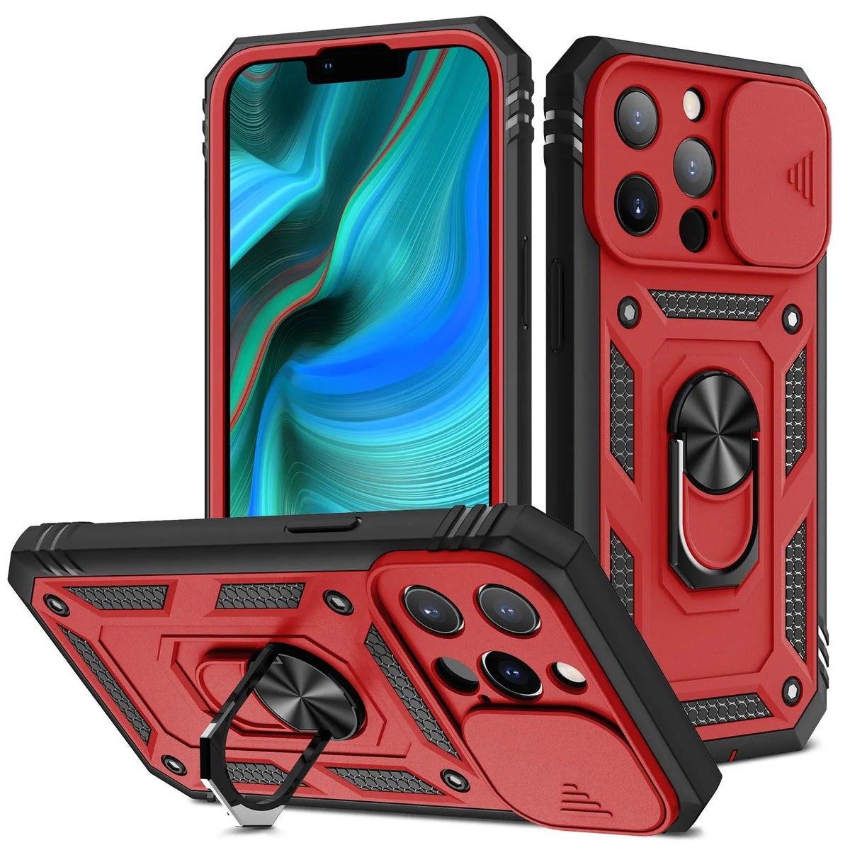 Clear magnetic iPhone case with extended sliding stand bracket in sapphire blue colour