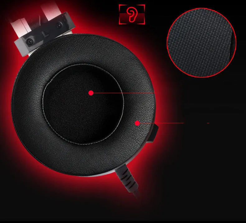 Black wired computer gaming headset with 3.5mm plug and 2-metre cable