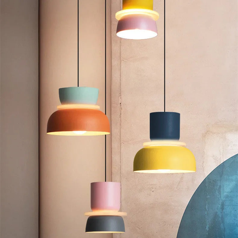 Nordic minimalist iron pendant light fitting with colour-matched finish and warm white bulb