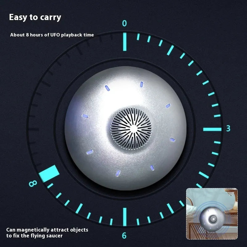 Automatic lifting magnetic levitation Bluetooth speaker hovering above its base.