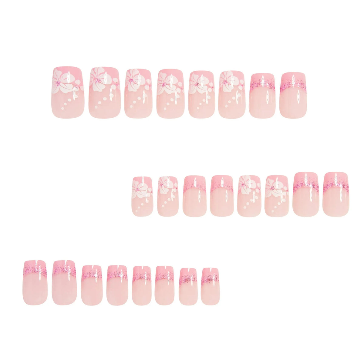 Women's floral nail stickers in French style with jelly glue wipe application on natural nails