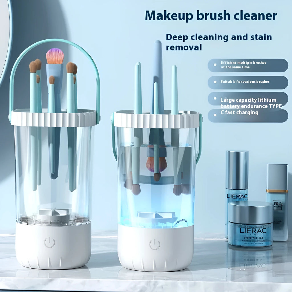 White rechargeable electric cleaning brush for makeup tools with 24cm plastic body and data cable