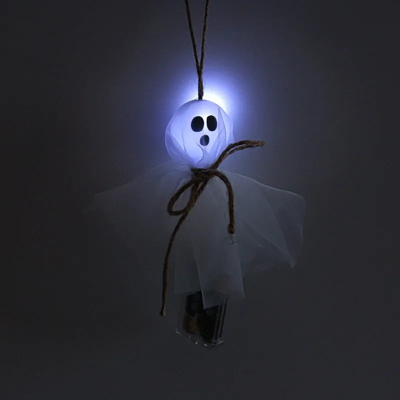 Halloween battery-powered LED light chain with ghost-shaped multicolour lights on flexible PVC cable