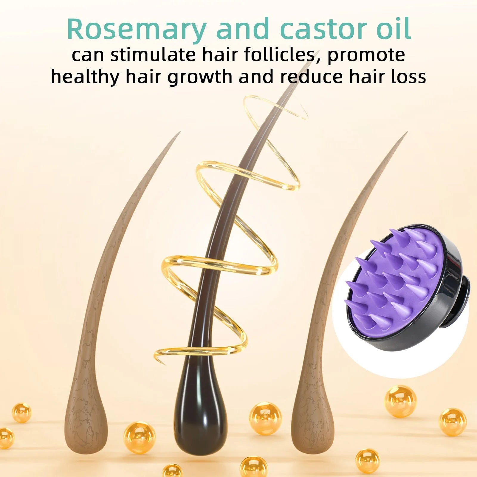 118ml bright yellow hair treatment oil bottle with attached scalp massage brush