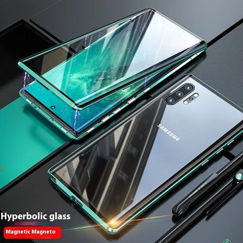 Double-sided glass metal phone case for Samsung S22 Ultra S22 Plus S21 in black green silver red blue purple gold