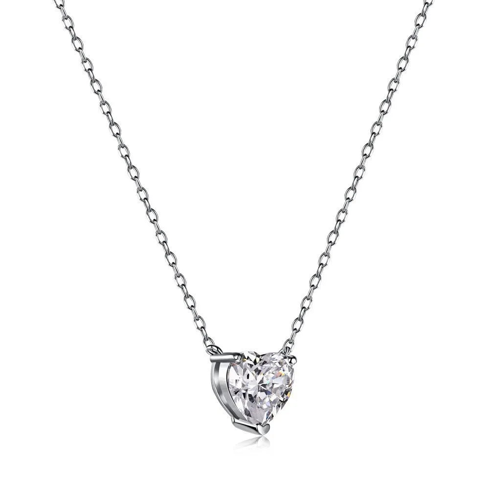 925 sterling silver heart-shaped zircon necklace platinum white diamond option electroplated finish women jewellery