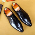 Men's black leather pointed carved business formal shoes with low-top cowhide upper and rubber sole
