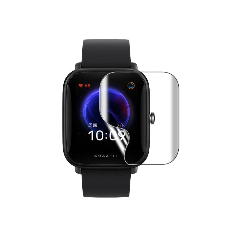 TPU hydrogel screen protector film for Amazfit Bip smartwatch showing easy-tear design