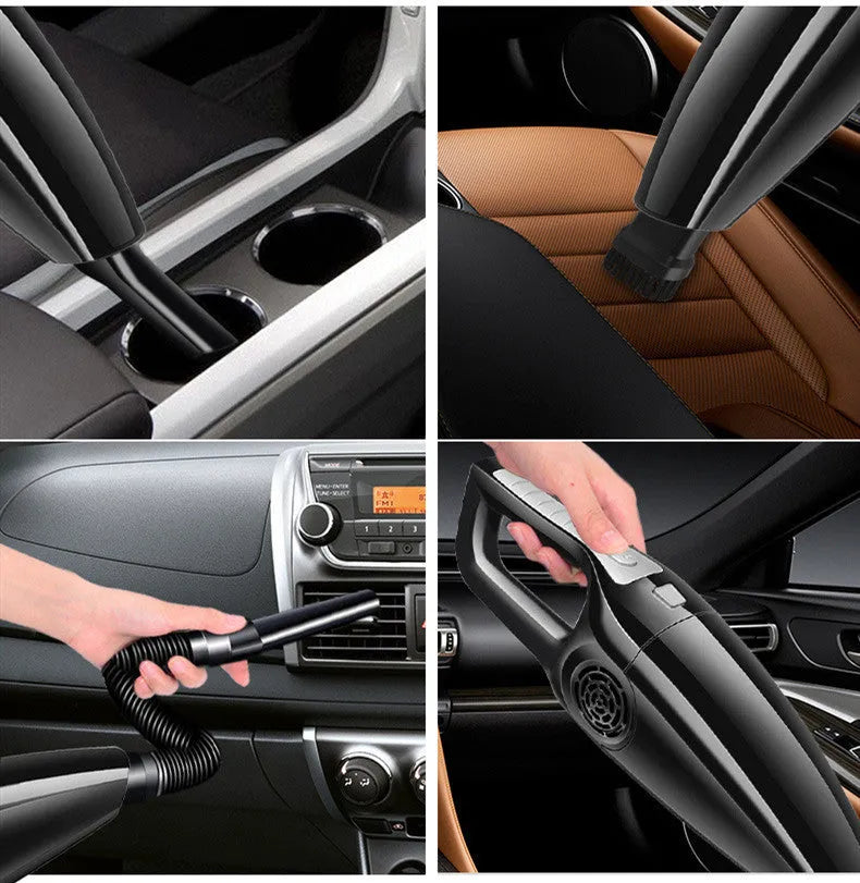 Black and orange car vacuum cleaner with cigarette lighter power cable and compact 36cm design