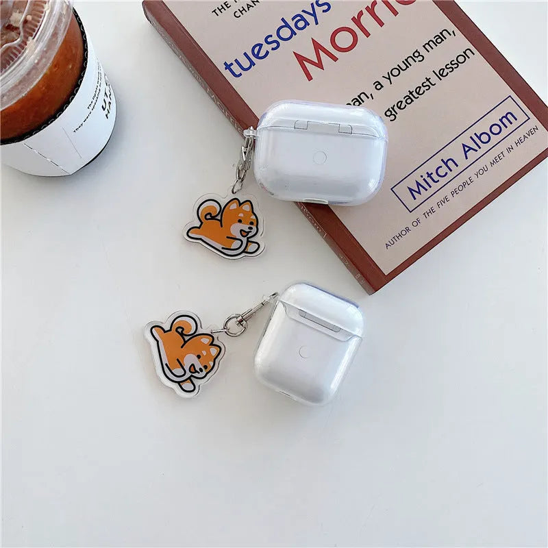 Cartoon Shiba Inu silicone headphone cover for AirPods Pro with Jumping Shiba Inu pendant