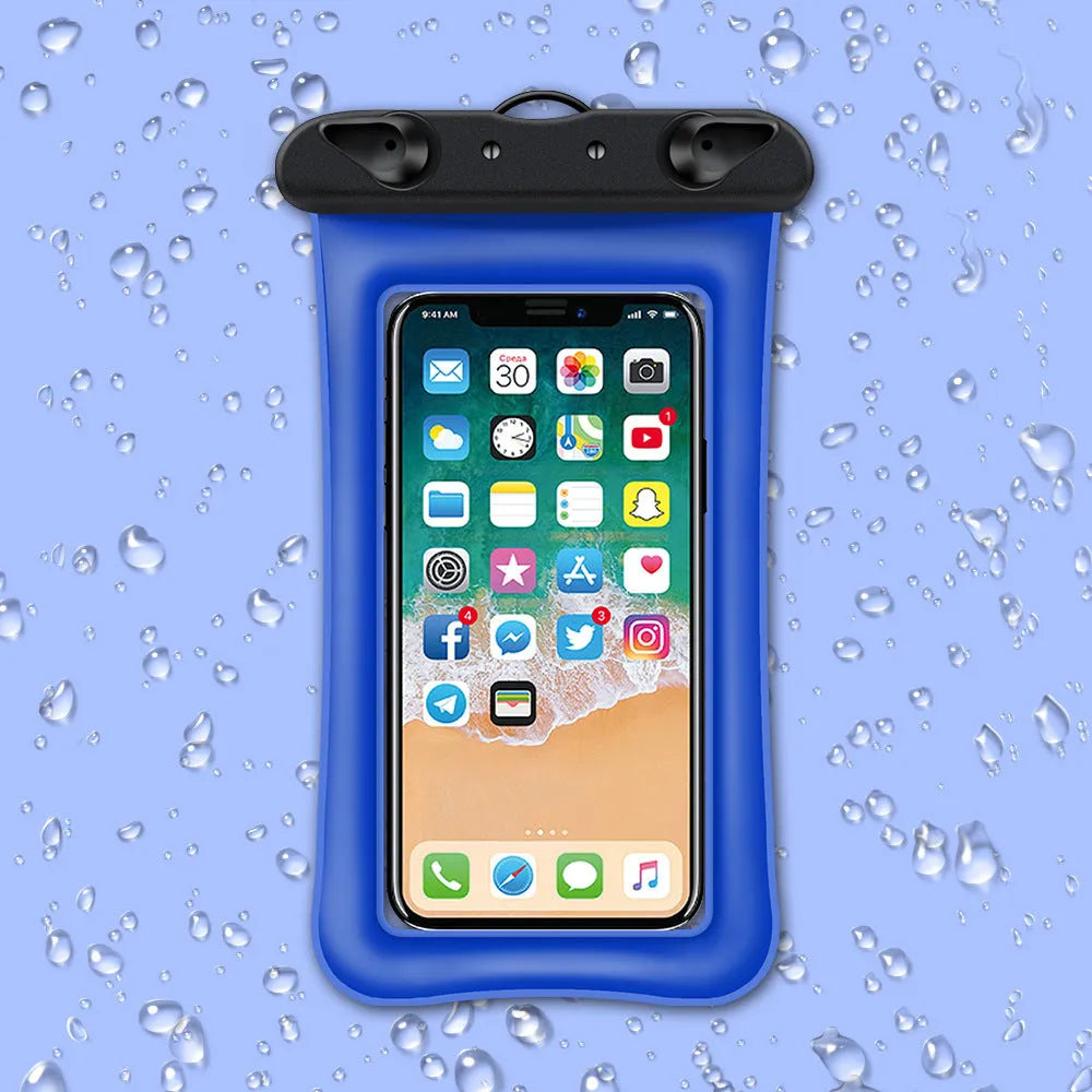 Double airbag waterproof phone pouch in orange made of imported PVC with 45cm rope