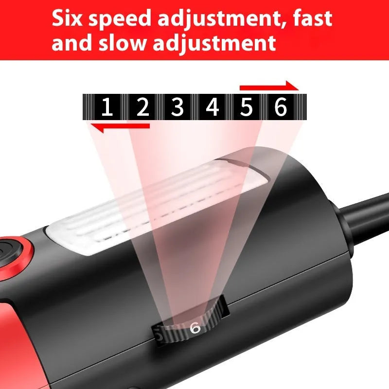 Angle grinder with 710W input, 1600W output, 100mm disc, and 10mm chuck for cutting and grinding