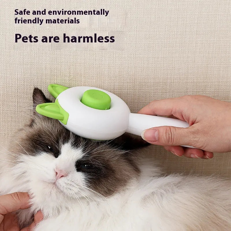 Self-cleaning pet dematting comb with stainless steel pins in greenish white and orange white colour options