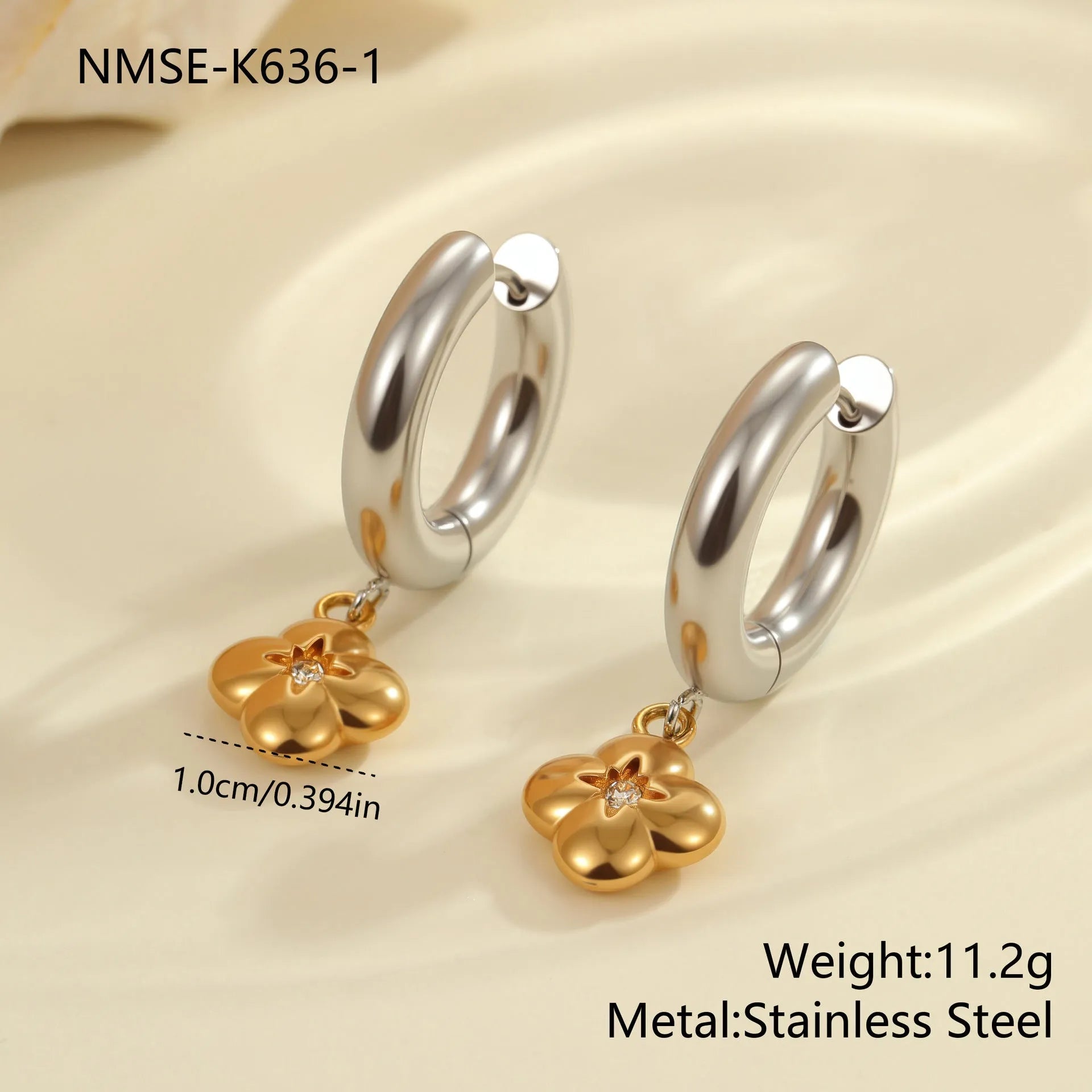 Christmas tree and heart shaped stainless steel earrings with 18K electroplating geometric designs