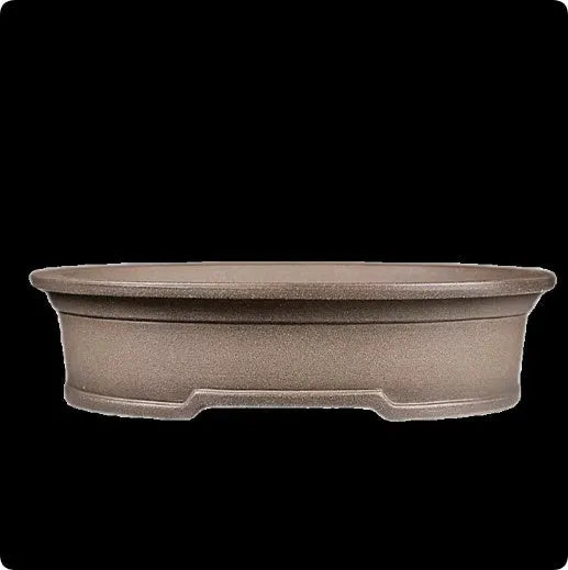 Handmade antique oval purple sand ceramic bonsai pot, 25cm long by 21cm wide.