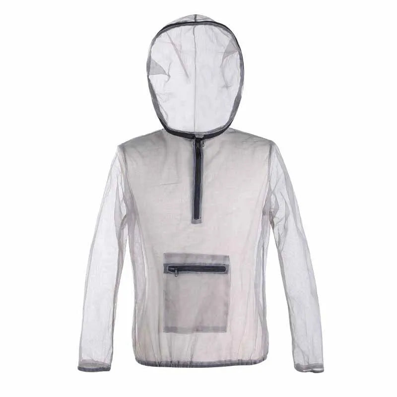 Gray mesh insect bite jacket for camping, fishing and hiking, available in sizes XL, XXL and XXXL