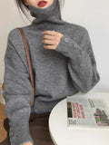 High waist button front knit sweater pullover in free size, available in seven colours including white, khaki, brown, green, gray, black and purple.
