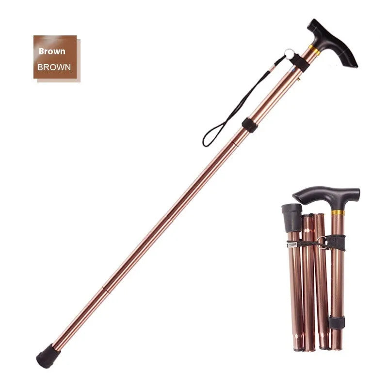 Aluminium folding walking stick with adjustable length and non-slip handle in six colour options