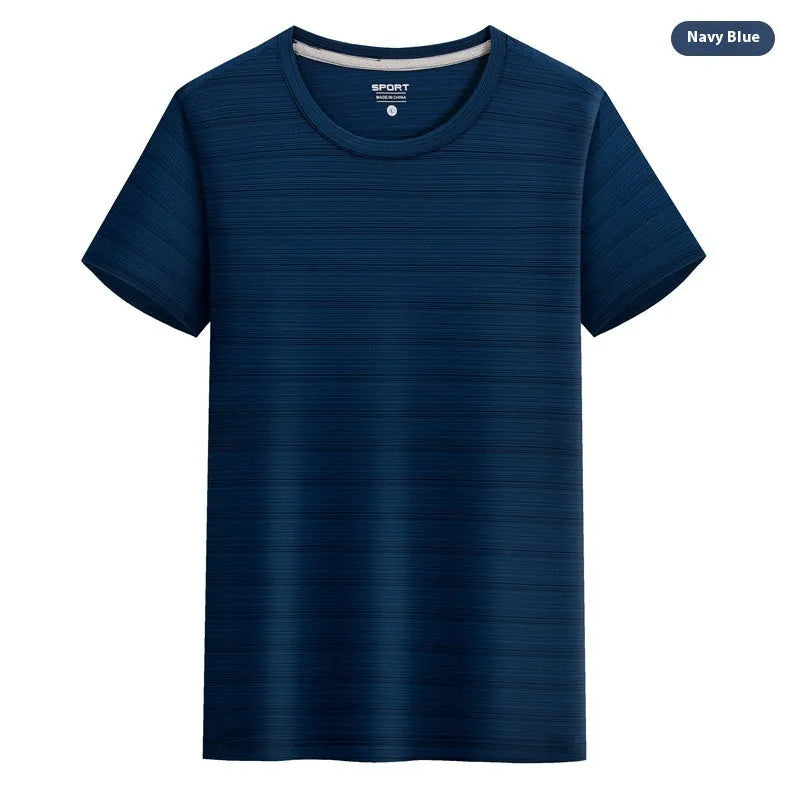 Men's round neck quick-drying T-shirt in crystal silk fabric showing solid colour options