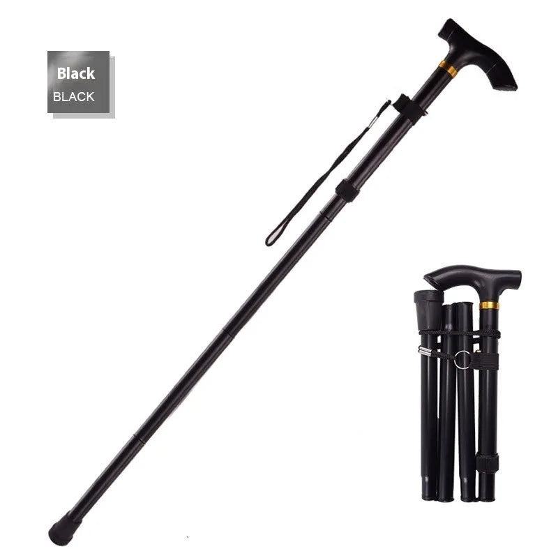 Aluminium folding walking stick with adjustable length and non-slip handle in six colour options