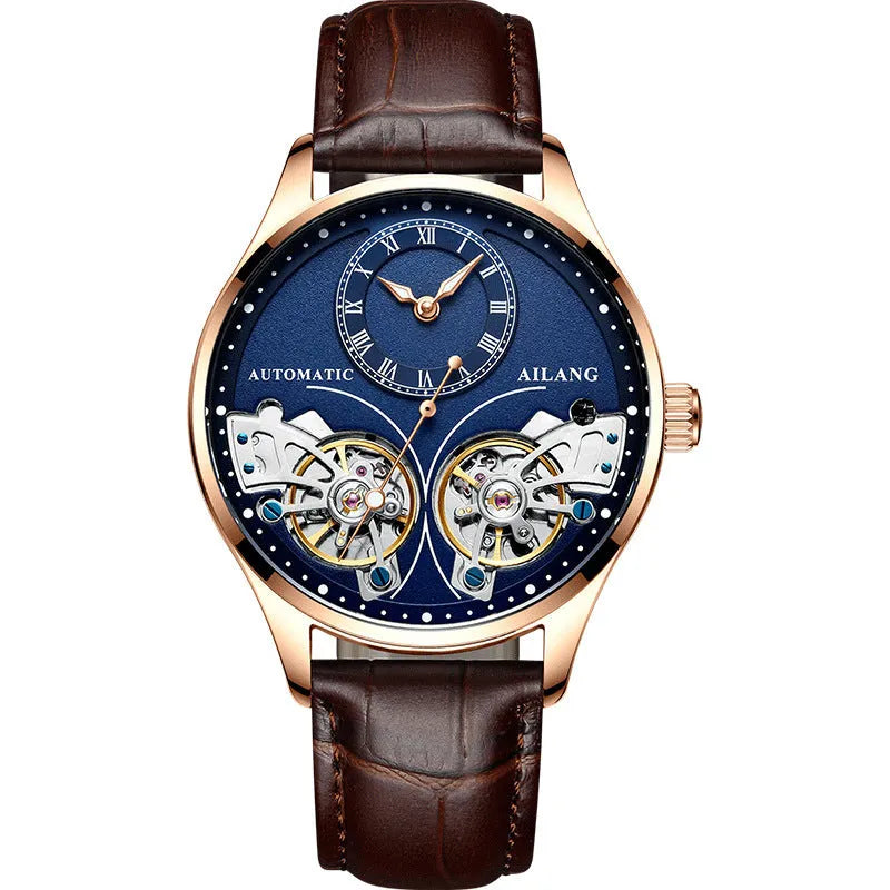 Automatic men's watch with tourbillon and moon phase on a black dial in a titanium case.
