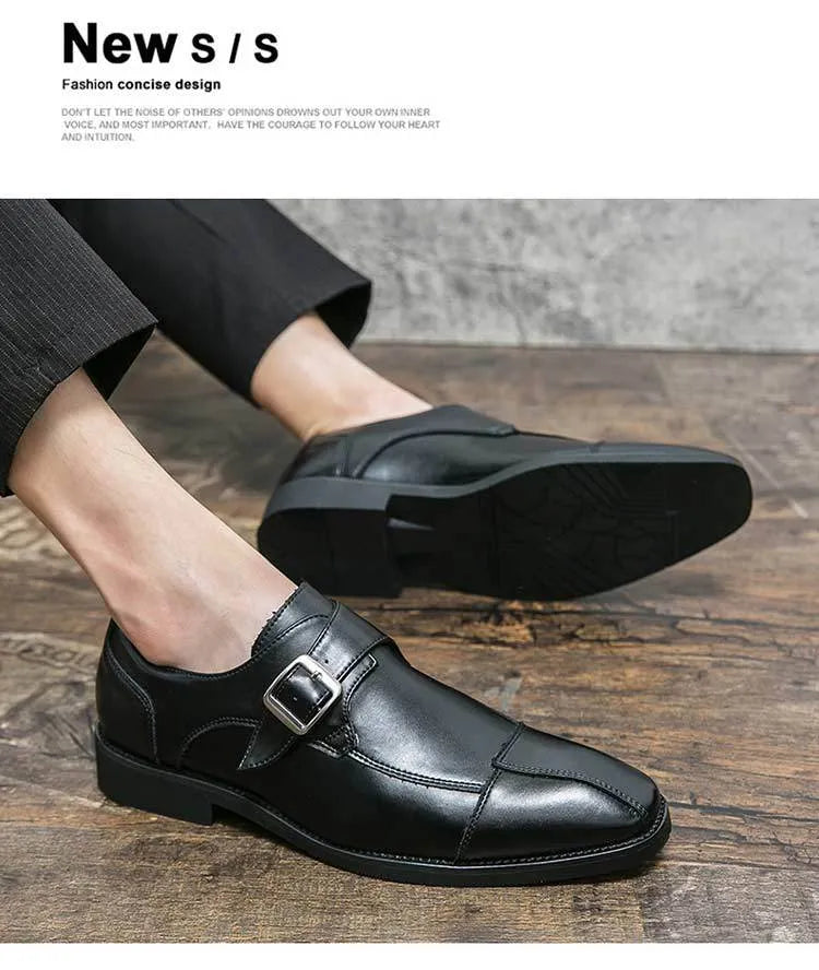 Men's British retro style leather shoes in black and brown-blue colours with tall crown design