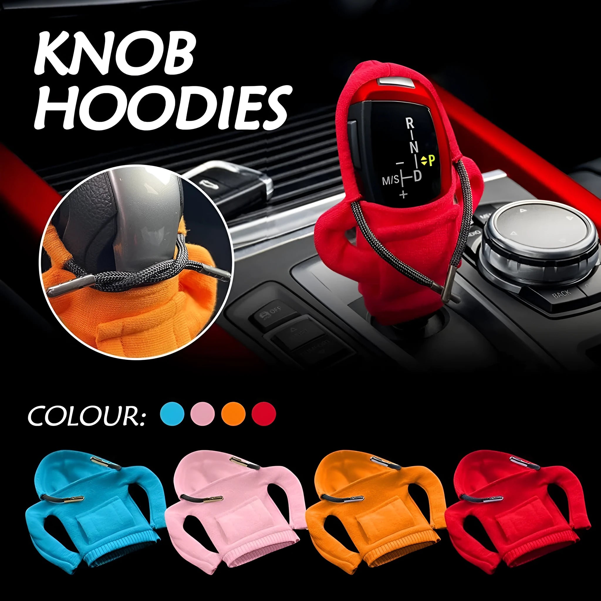 Cloth gear shift knob hoodie cover measuring 13x8cm in multiple colour options