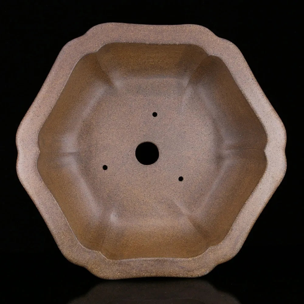 Handmade purple sand bonsai basin in large hexagonal style for breathable plant display