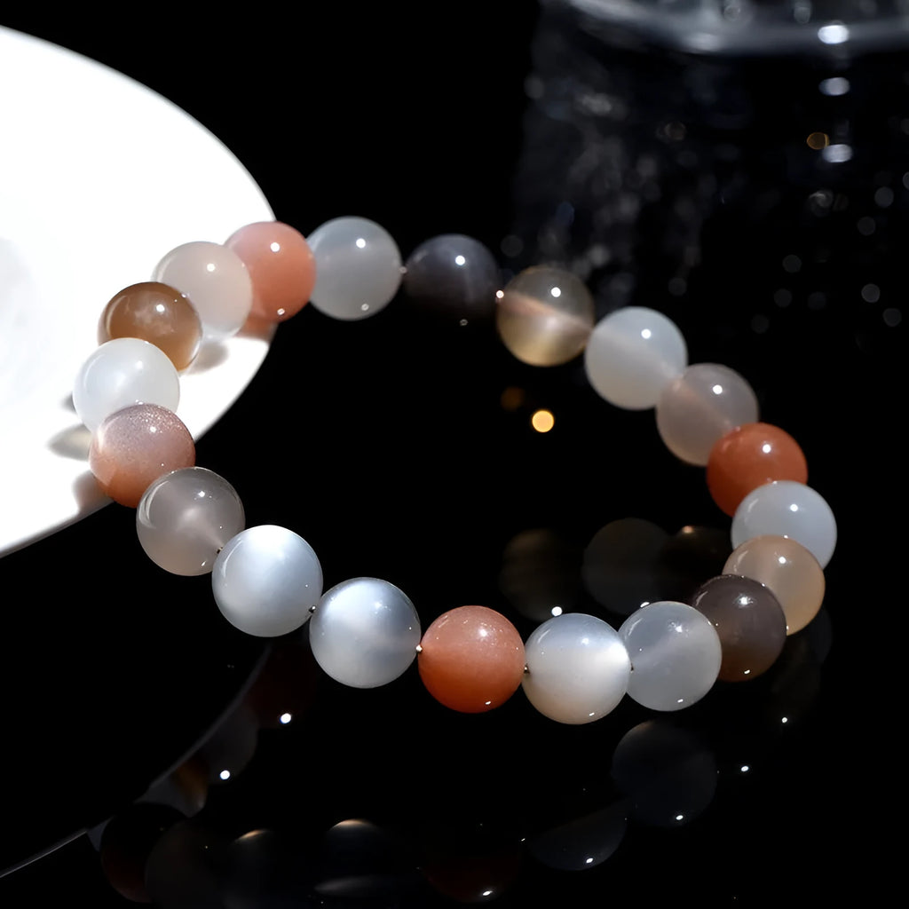 Natural colourful moonlight Duobao bracelet with 8mm moonstone beads in single circle design