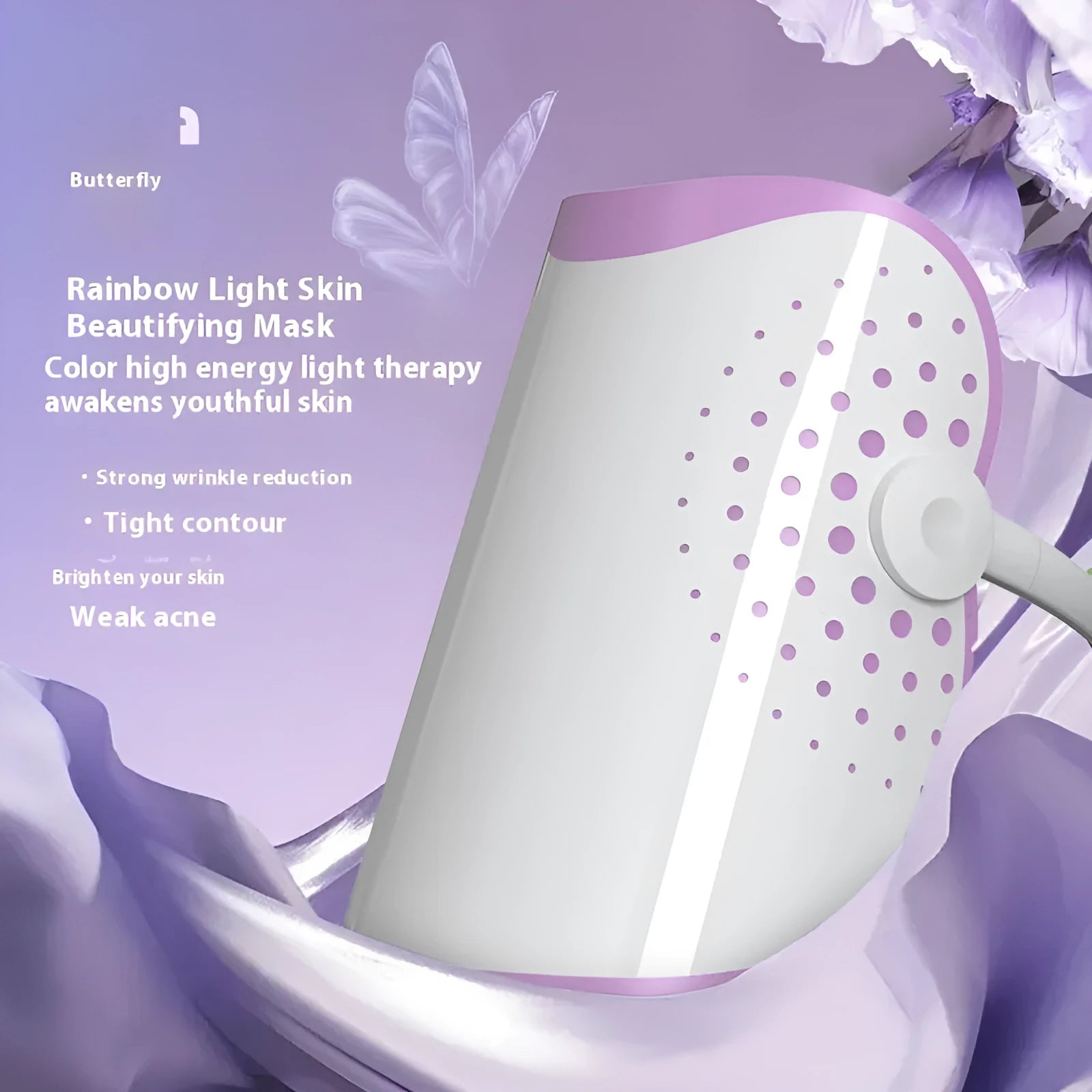 White and purple photon IPL beauty mask device with spectrometer for home use.