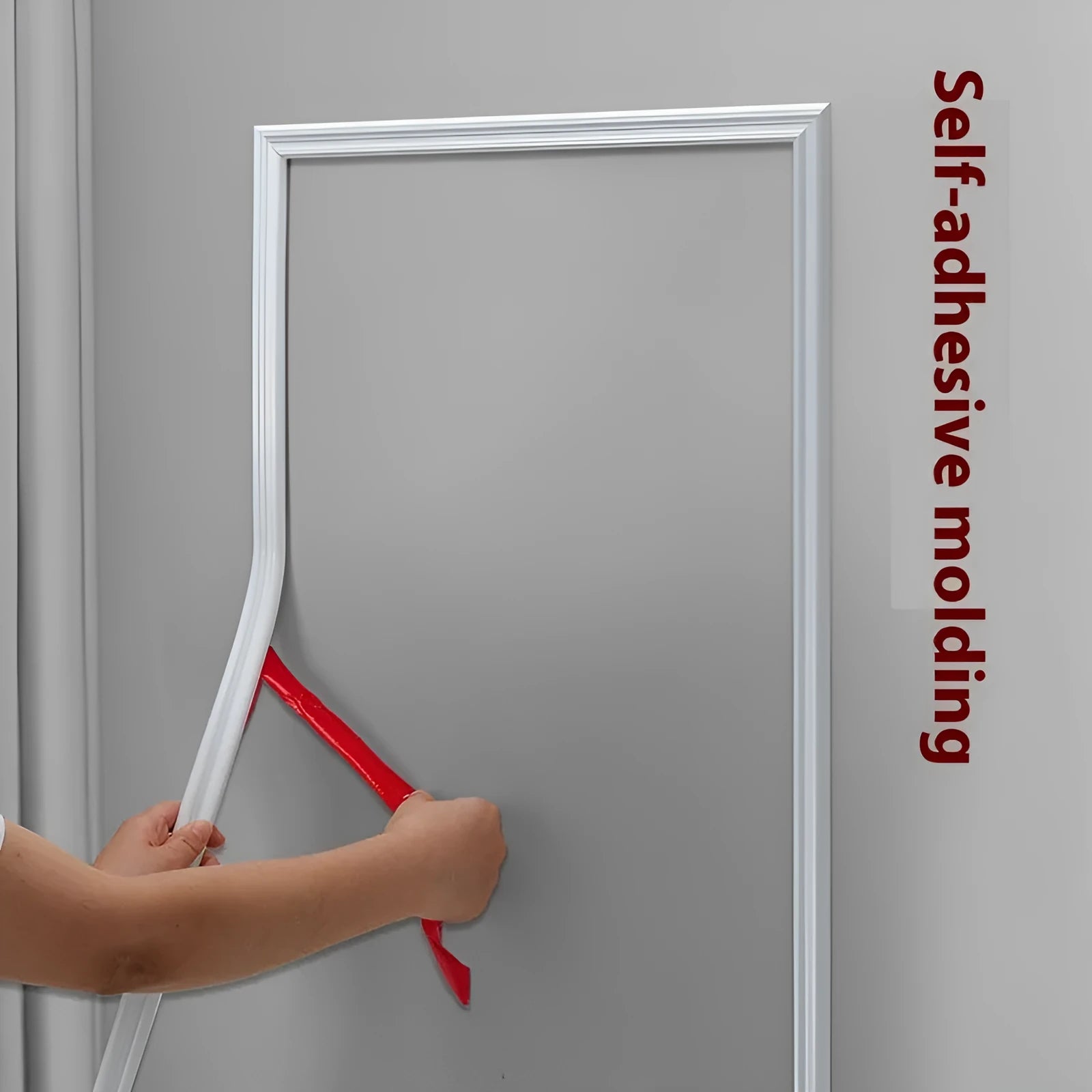Flexible PVC self-adhesive background shaping frame in black, on a white surface.
