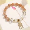 Korean style tassel bracelet with gemstone beads in seven colour options featuring electroplating finish