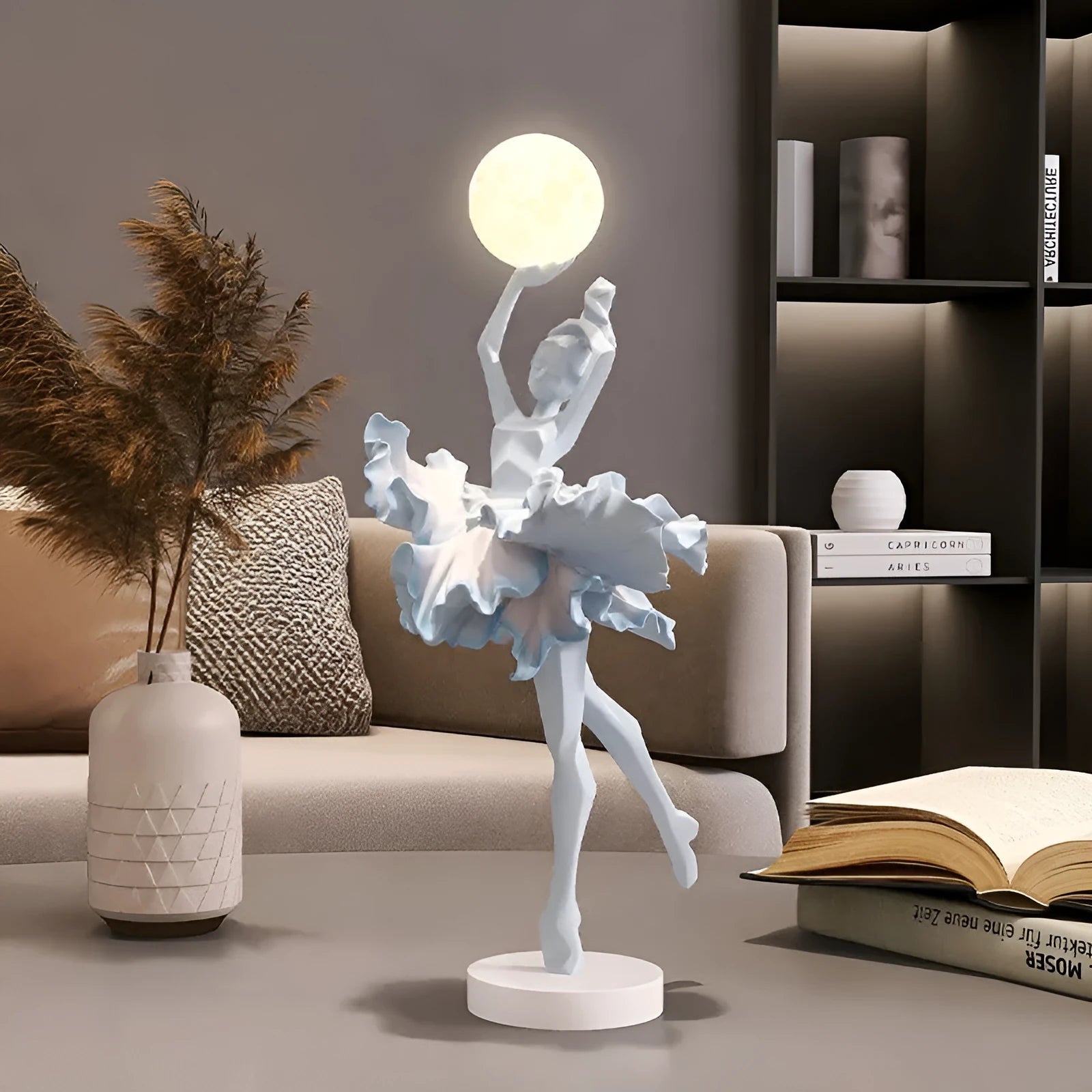 Small modern resin night lamp ornament with USB charging cable in black gold, white, pink, or light blue.