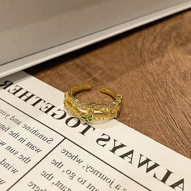 Chinese butterfly design women's copper ring with dripping oil treatment finish
