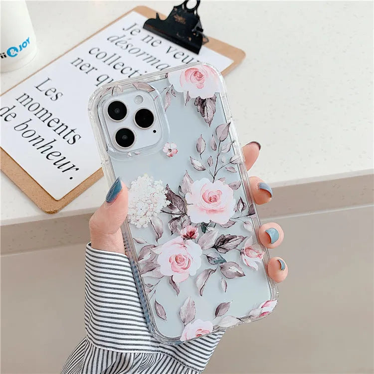 Green leaf flower transparent silicone phone case back cover for iPhone models
