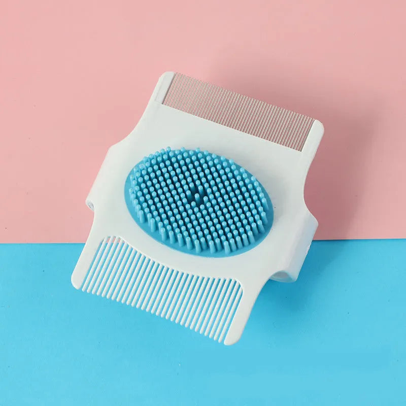 Blue and green multifunctional pet grooming comb with floating hair removal and massage functions