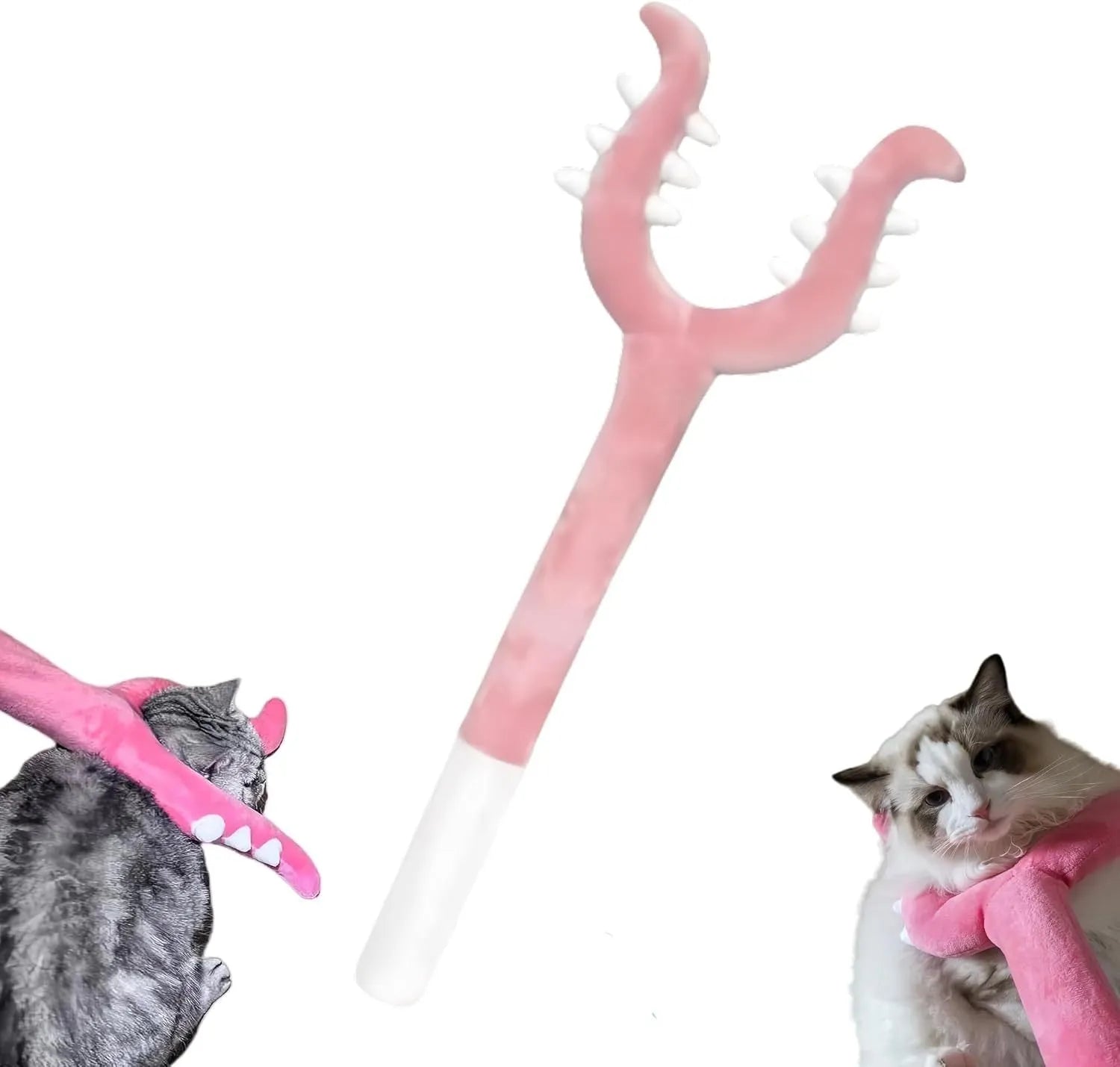 Blue plush cat wand toy with 70cm length for interactive indoor pet play