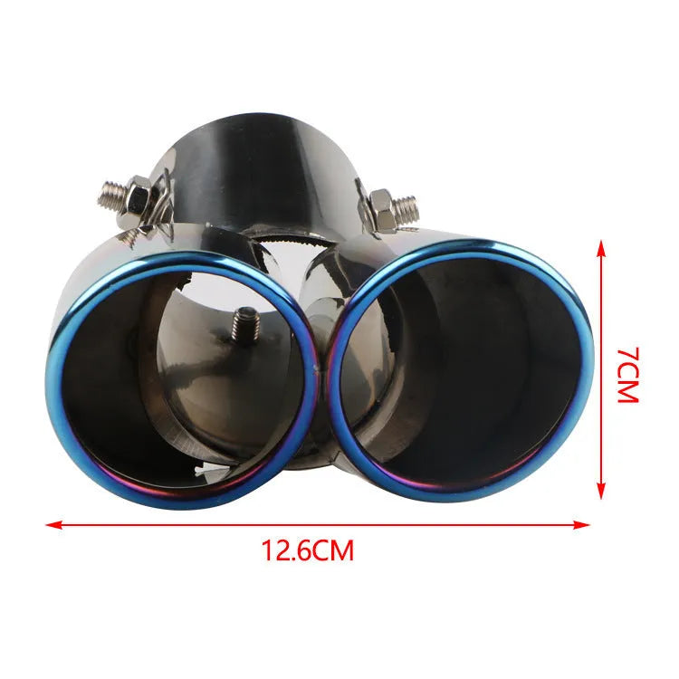 Stainless steel universal car exhaust tail pipe showing different finish options including silver black and baked blue